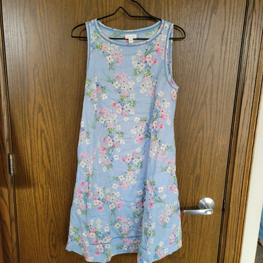 Gorgeous J. Jill Baby Blue Pink Floral Linen Dress Size Small - Picture 12 of 16